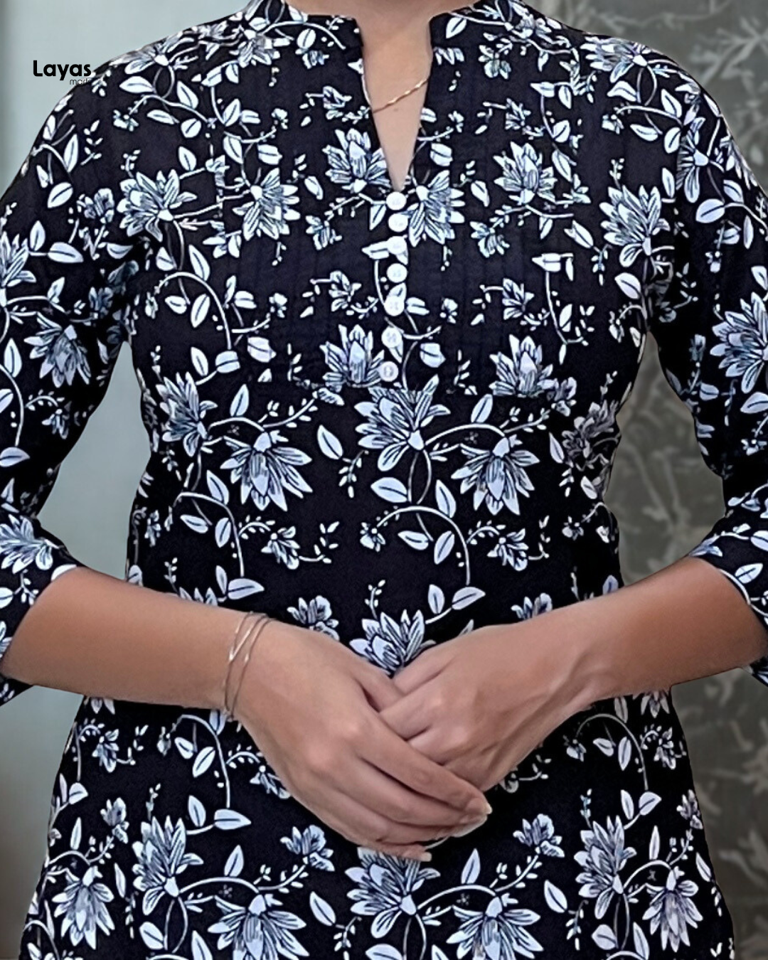 Elegant Black Floral Cotton Short Kurta – Layas Marts
