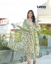 Green Floral Printed Round Neck Regular Straight Kurta With Trousers & Dupatta