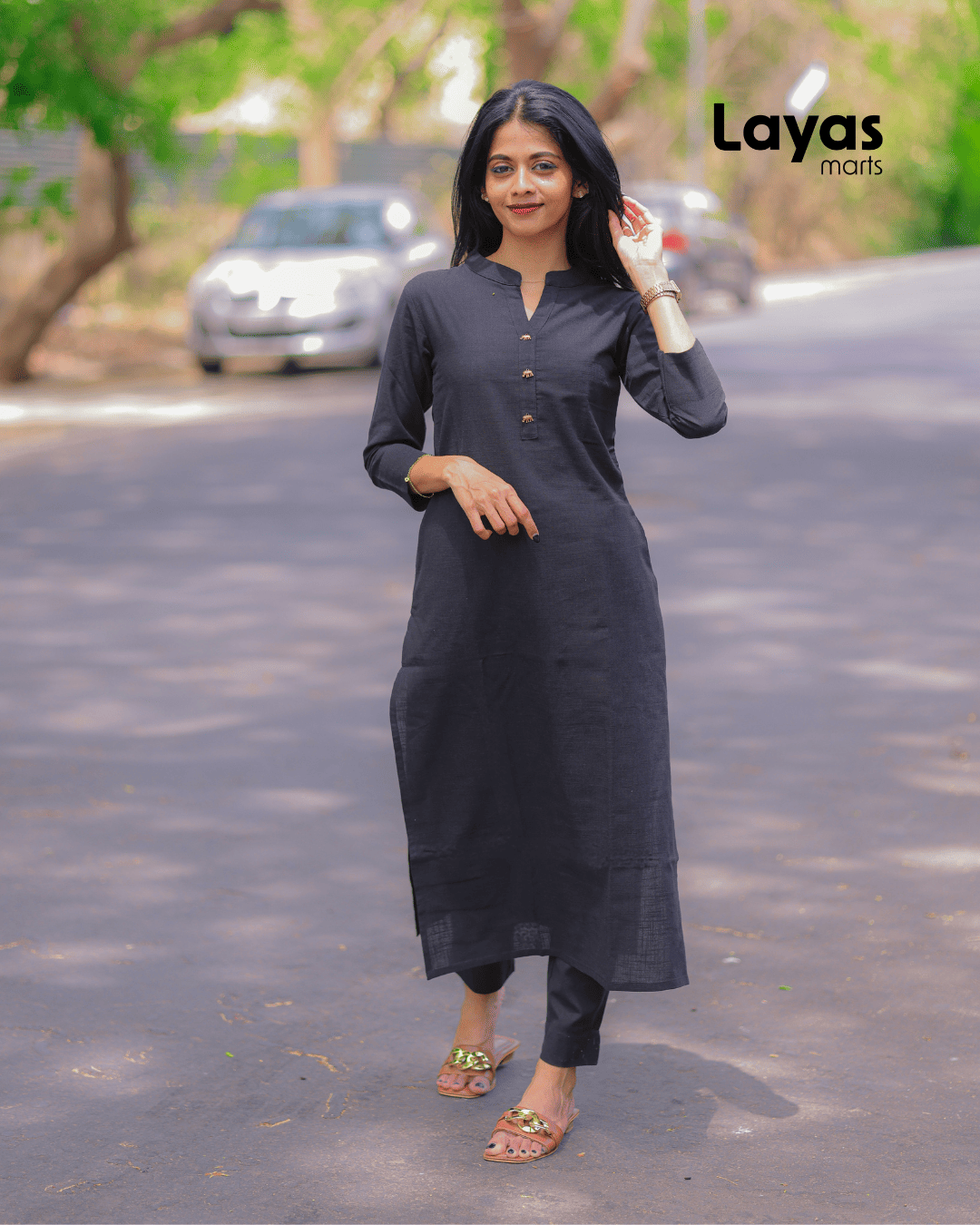 Black Solid Cotton Kurta Pant Set – Layas Marts