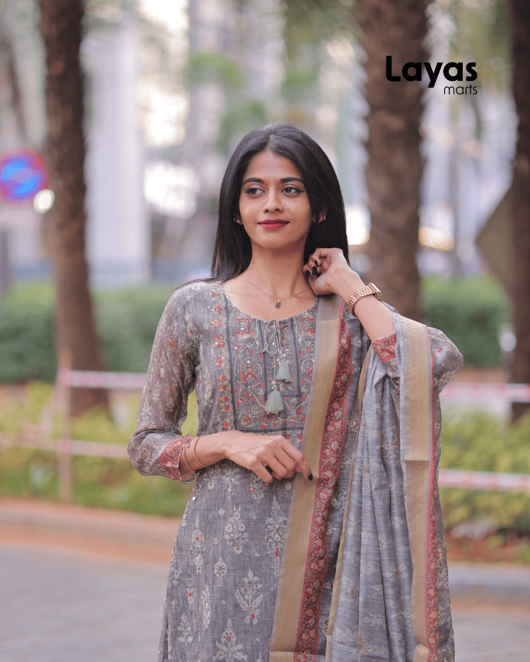 Green-Grey Chanderi Kurta Set Online – Layas Marts