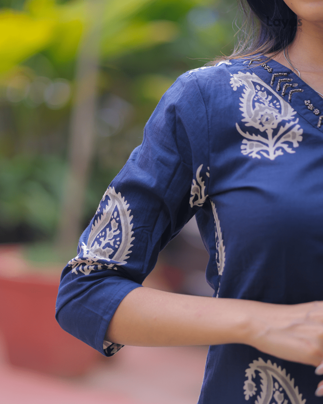 Navy Blue Floral Cotton Kurta Pant Dupatta Set – Layas Marts