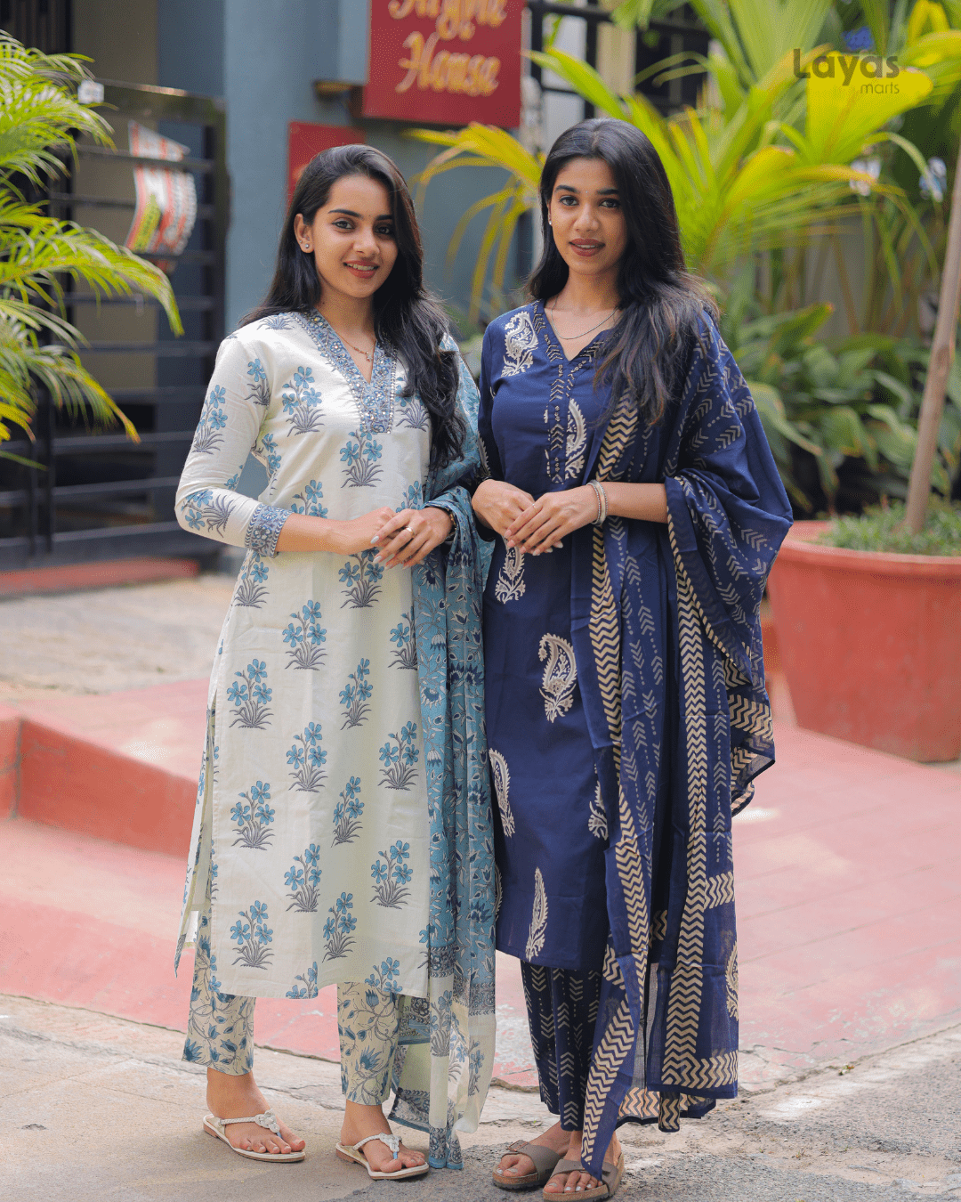 Cream White Floral Cotton Kurta Pant Dupatta Set – Layas Marts