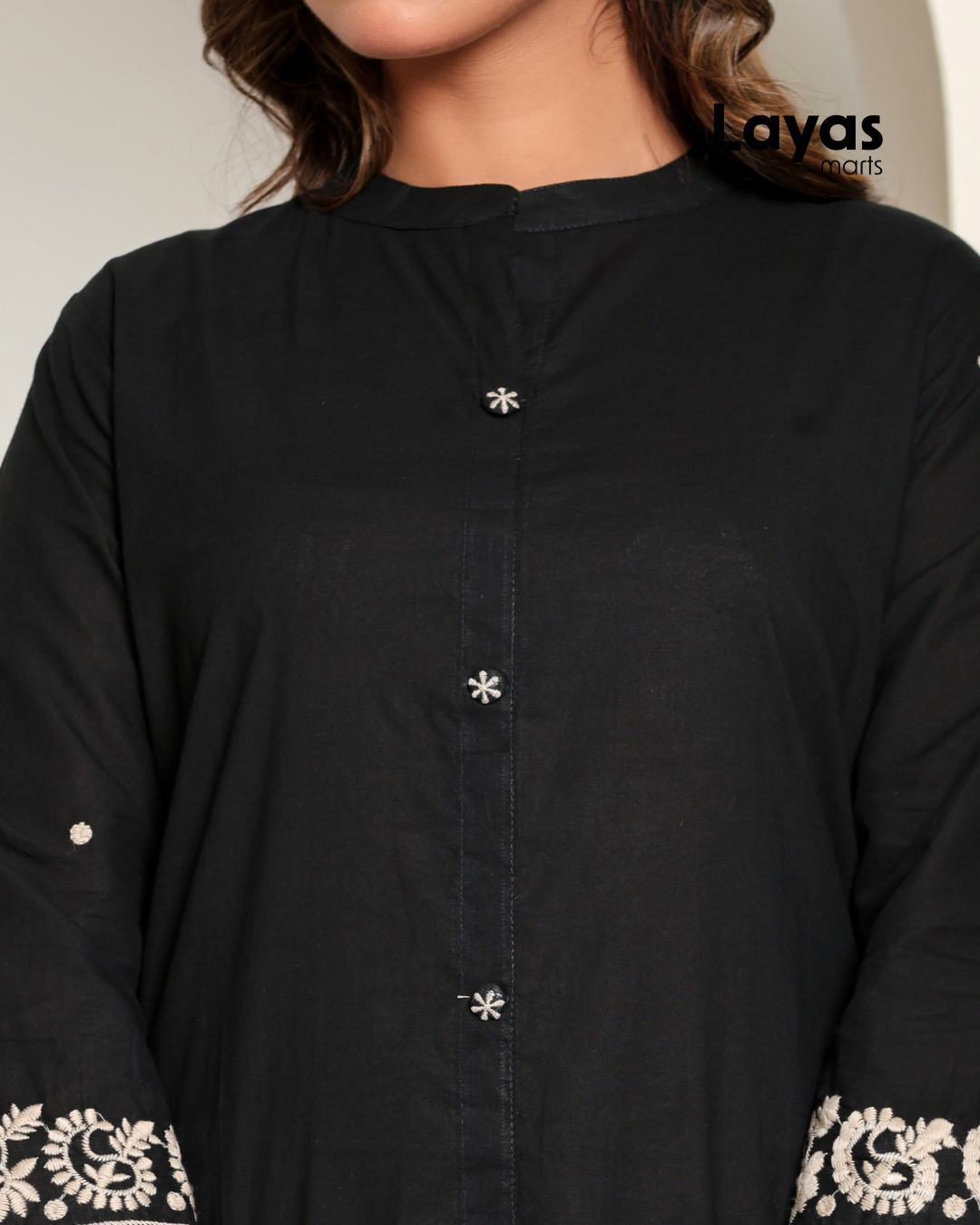 Black Chikankari Style Embroidered A-Line Kurta with Pant – Pure Cotton Set
