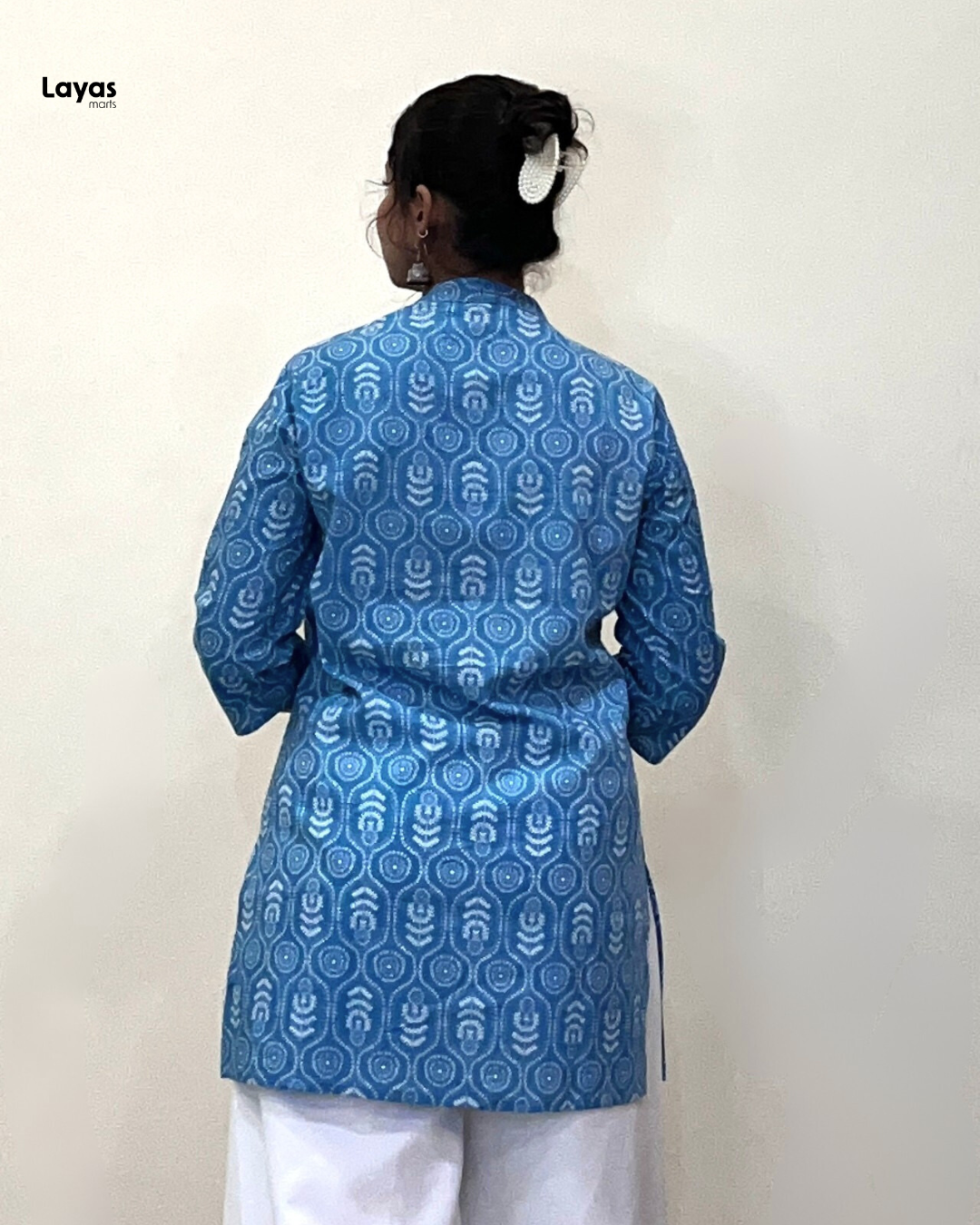 Nayra Sky Blue Printed Cotton Short Kurta – Everyday Elegance | Layas Marts