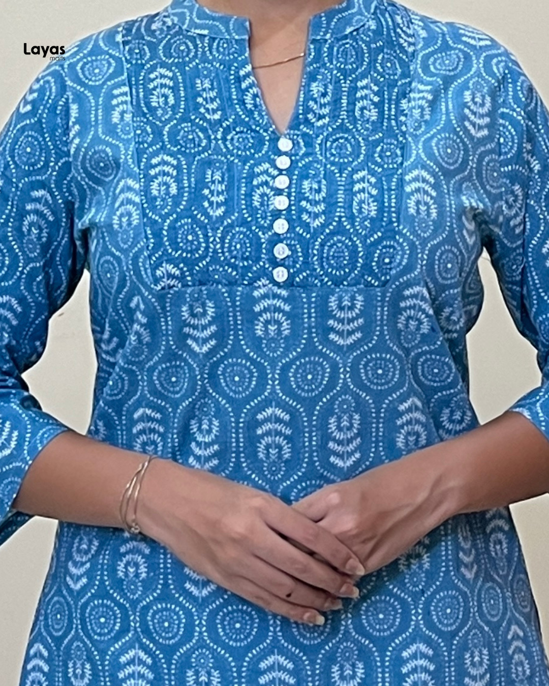 Nayra Sky Blue Printed Cotton Short Kurta – Everyday Elegance | Layas Marts