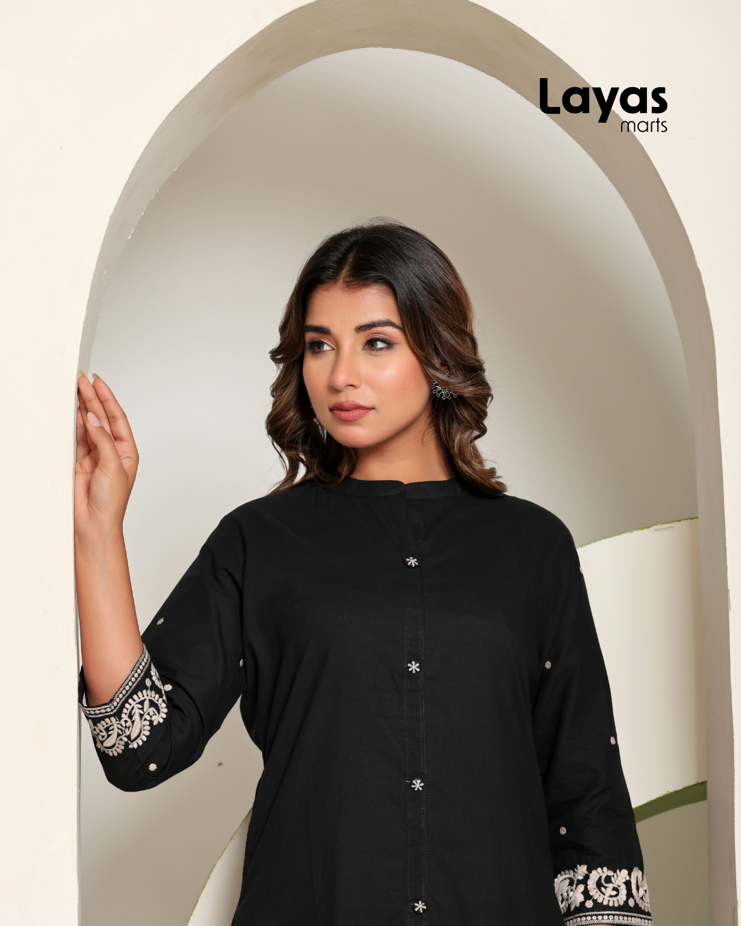 Black Chikankari Style Embroidered A-Line Kurta with Pant – Pure Cotton Set