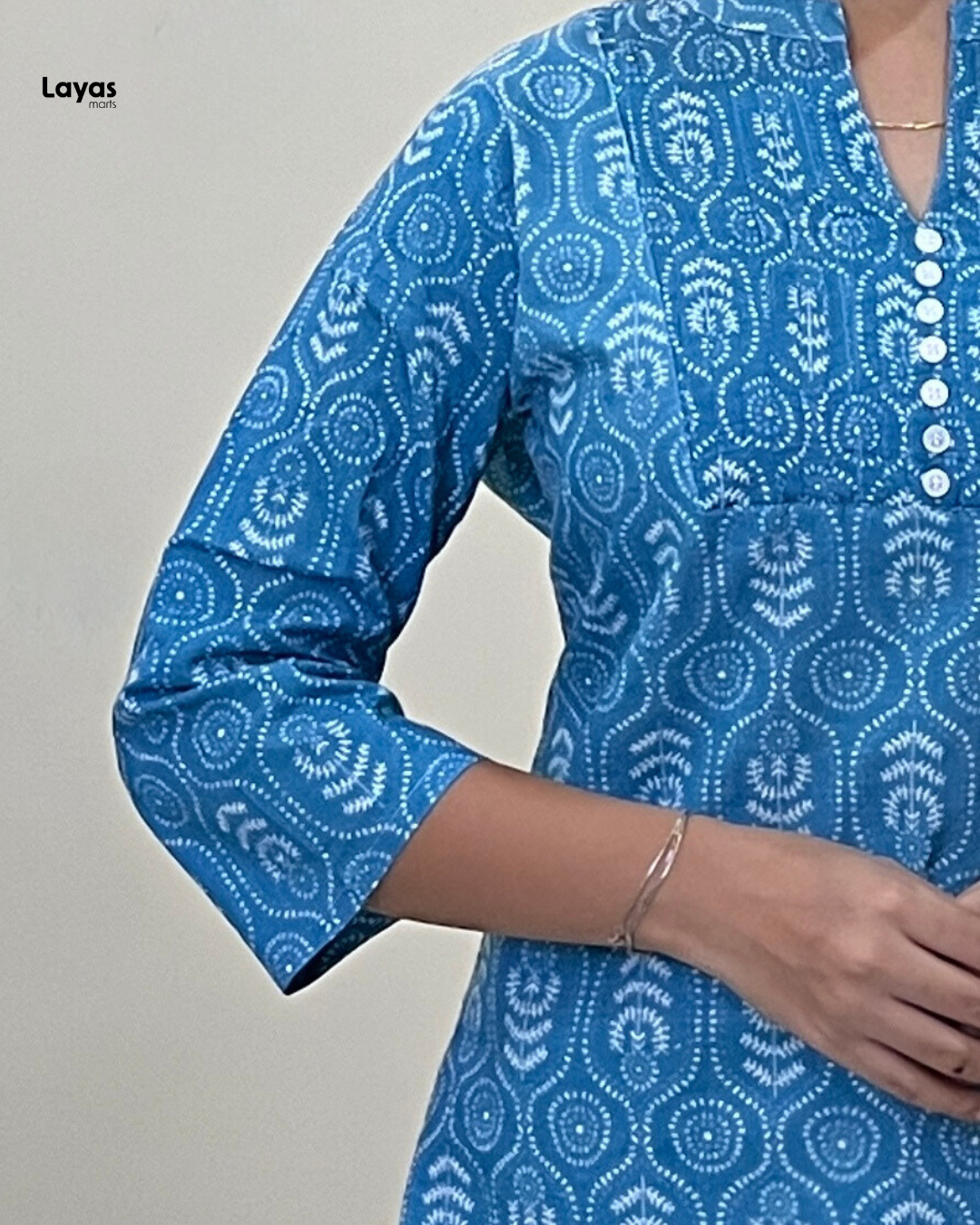 Nayra Sky Blue Printed Cotton Short Kurta – Everyday Elegance | Layas Marts