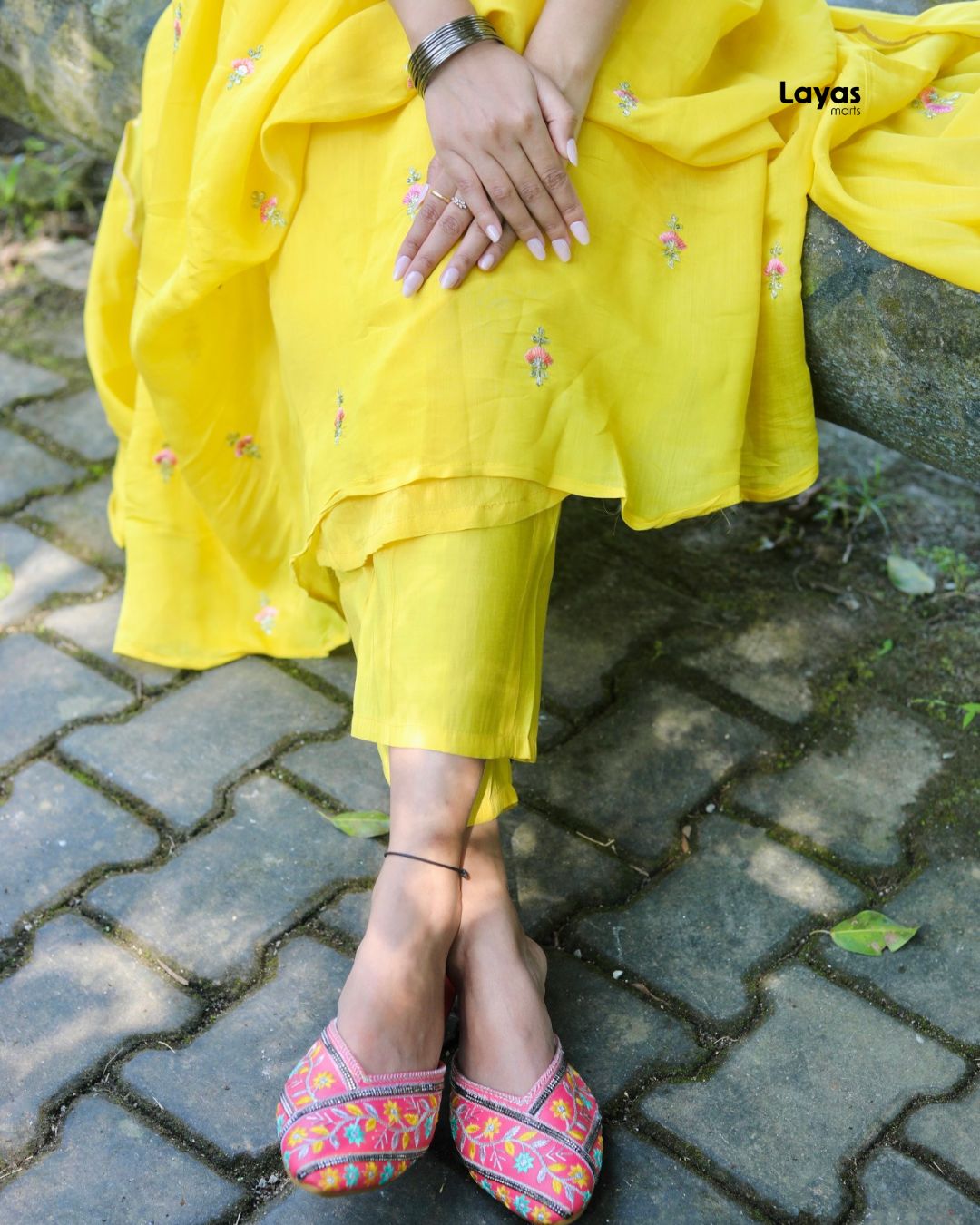 Yellow Gold Embroidered Chanderi Kurta Set