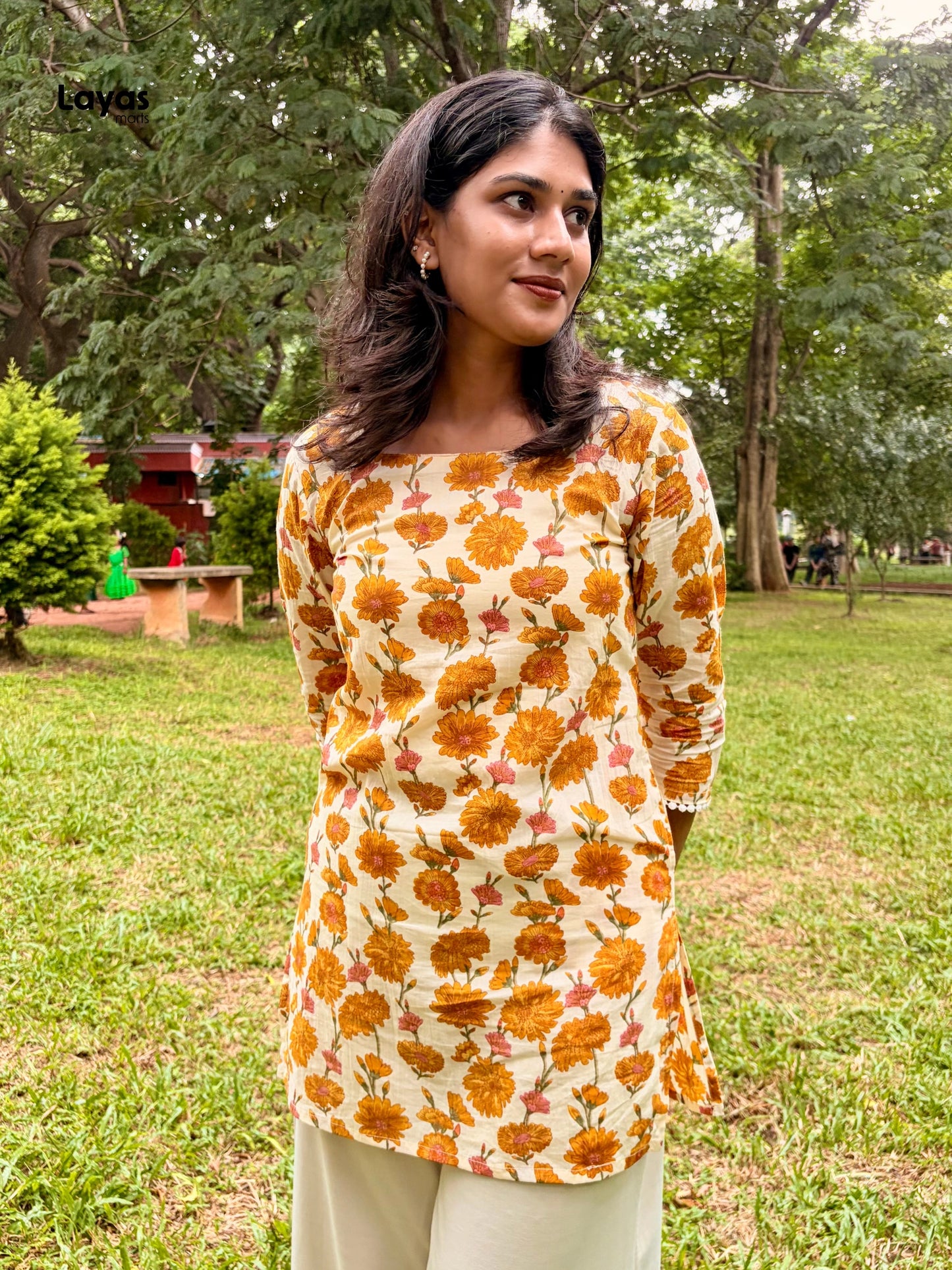 Kusmeya Cream Yellow Floral Corset Short Kurti