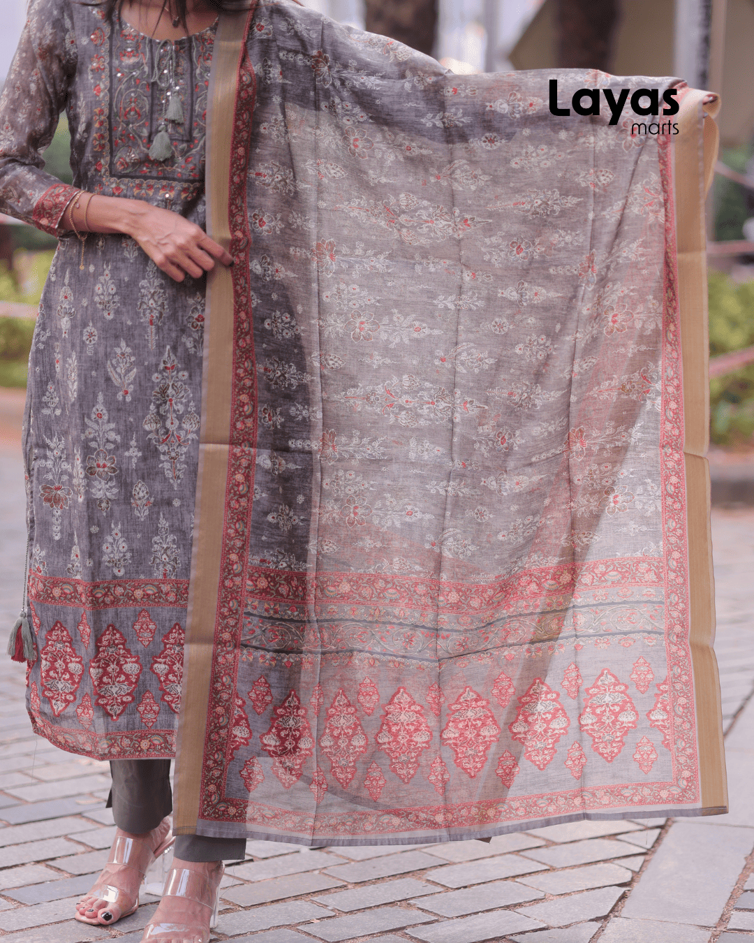 Green-Grey Chanderi Kurta Set Online – Layas Marts
