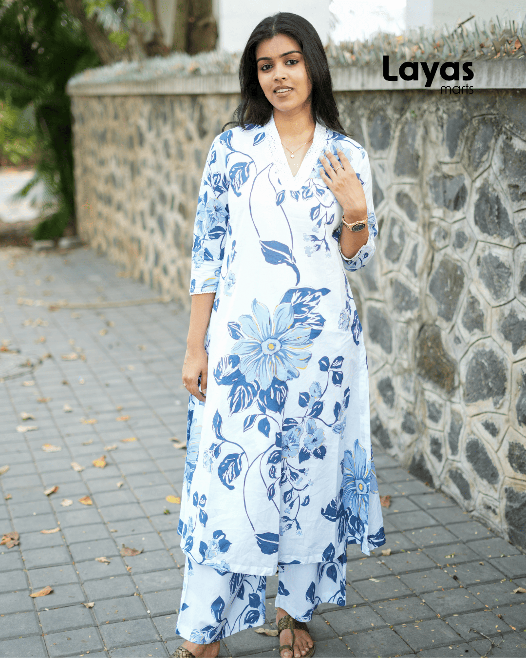 Blue Floral Printed Cotton Co-Ord Set