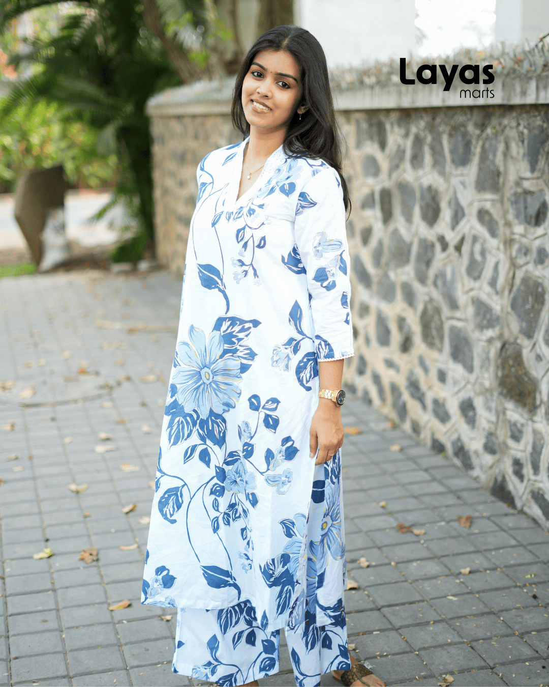 Blue Floral Printed Cotton Co-Ord Set