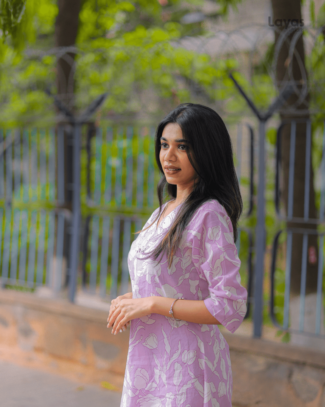 Elegant Lavender Cotton Floral Print Kurta Pant Set