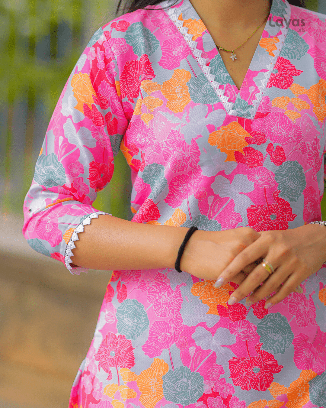 Pink Multicolor Floral Printed Soft Cotton Kurta – Layas Marts