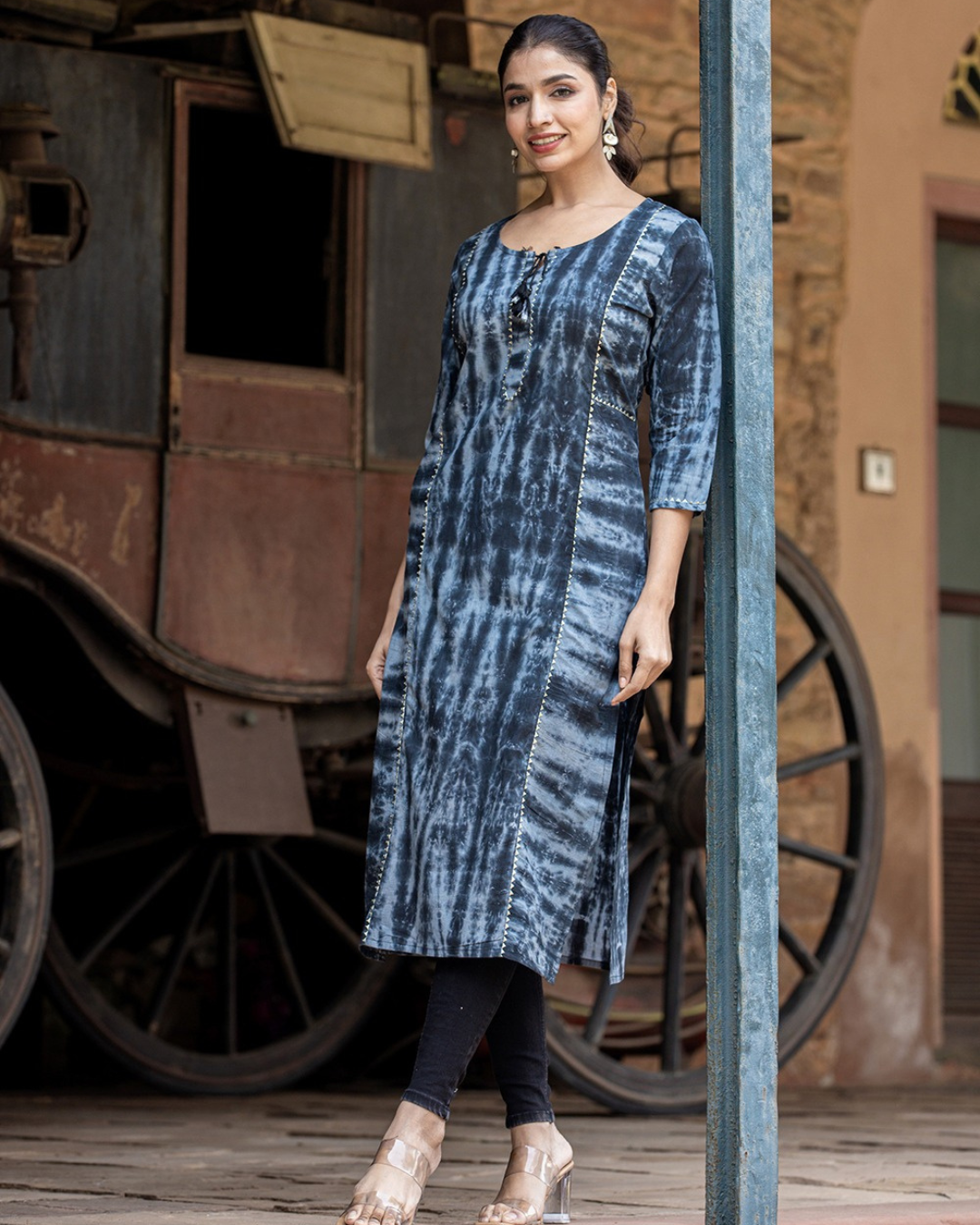 Black Tie Dye Cotton Kurta – Casual Wear for Women | Layas Marts
