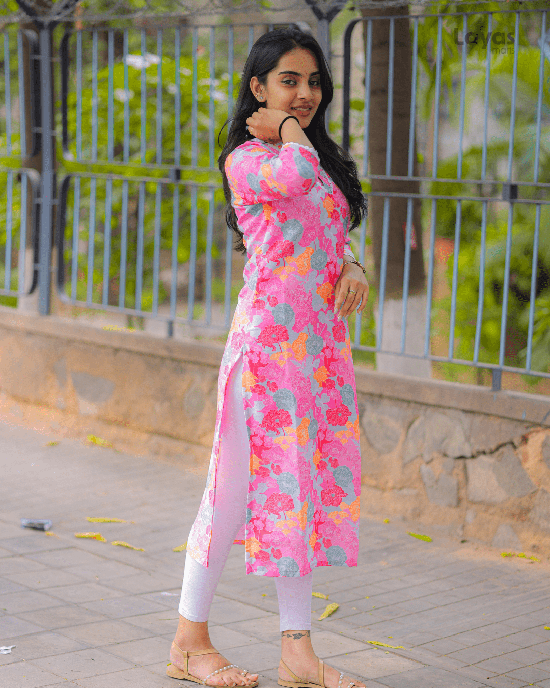 Pink Multicolor Floral Printed Soft Cotton Kurta – Layas Marts