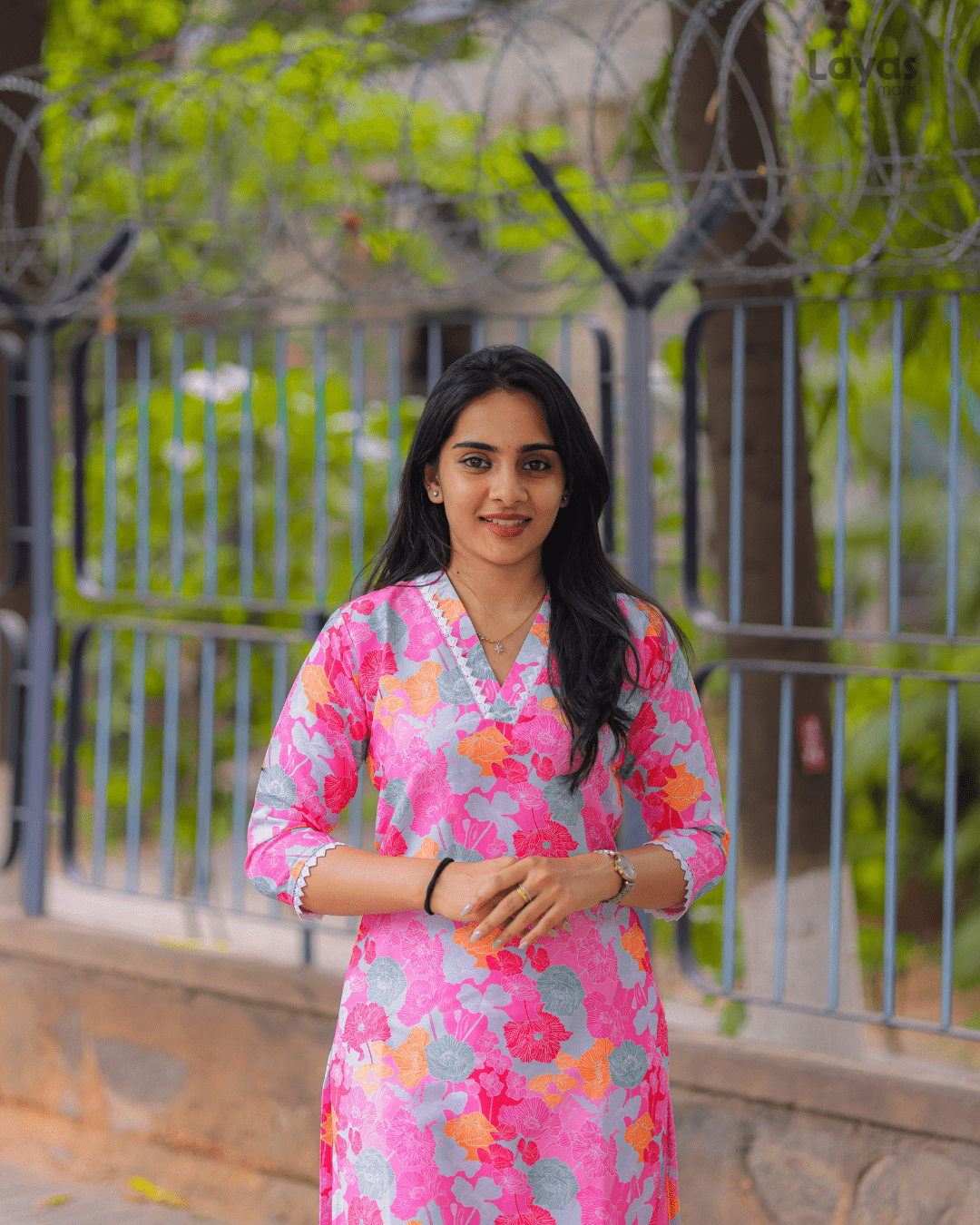 Pink Multicolor Floral Printed Soft Cotton Kurta – Layas Marts