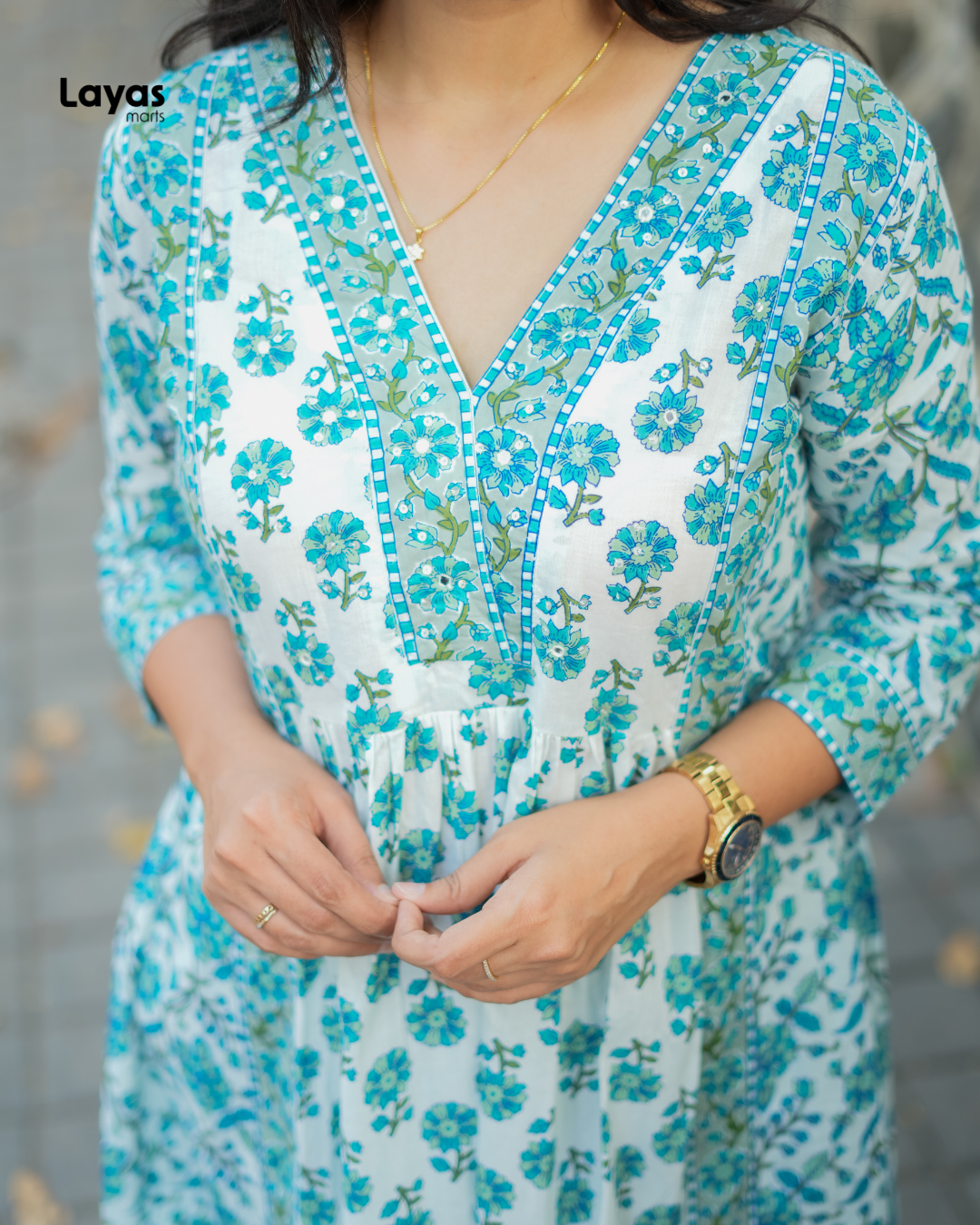 Aarvika Sky Bloom Anarkali Cotton Set – by Layas Marts