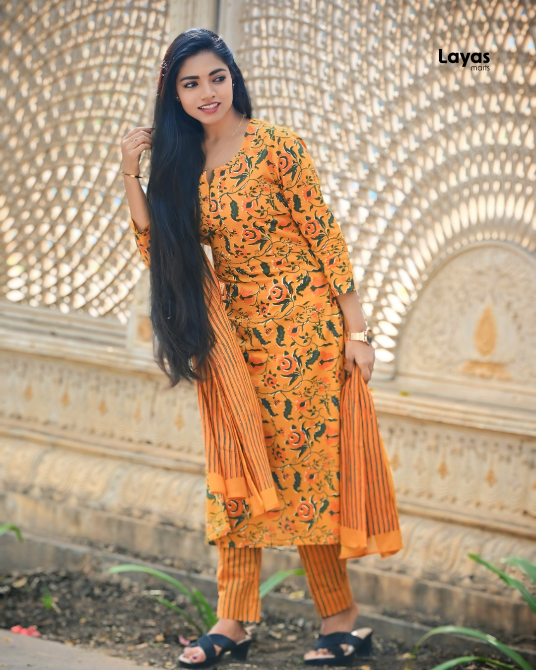 Yellow Floral Printed Cotton Suit Set