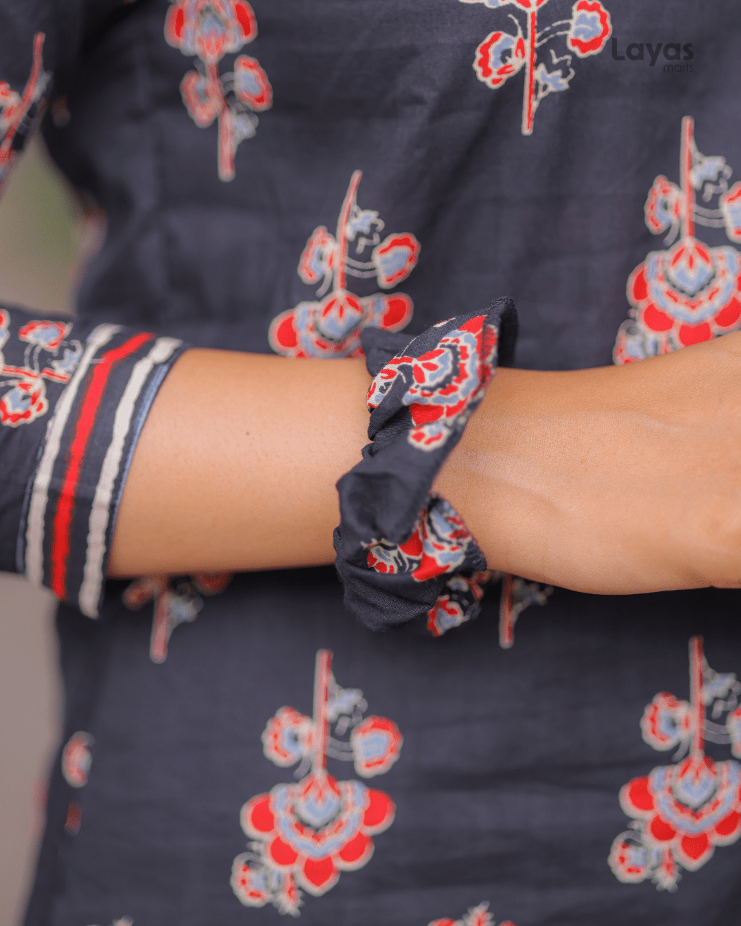 Black Motifs Printed Pure Cotton Straight Kurta with Palazzos & Dupatta