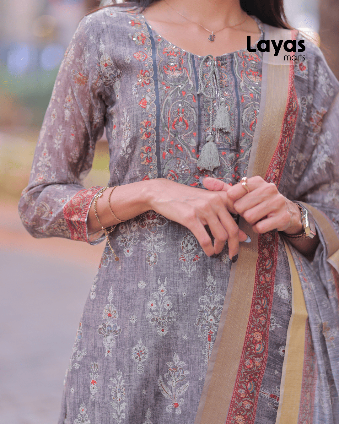 Green-Grey Chanderi Kurta Set Online – Layas Marts