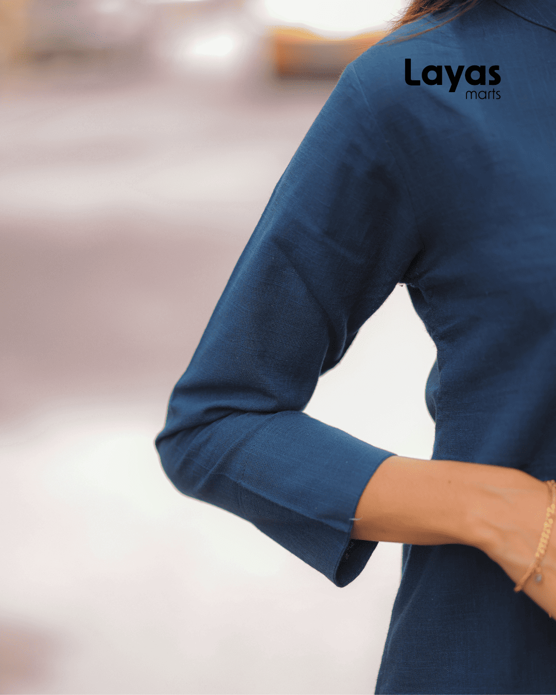 Navy Blue Solid Cotton Casual Kurta