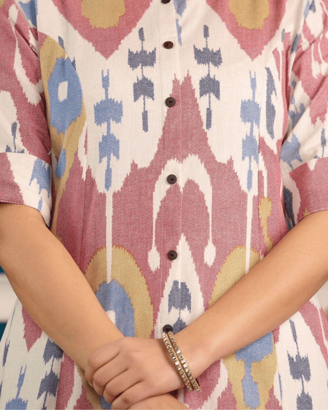 Cotton Ikat Print Floral A-Line Kurta