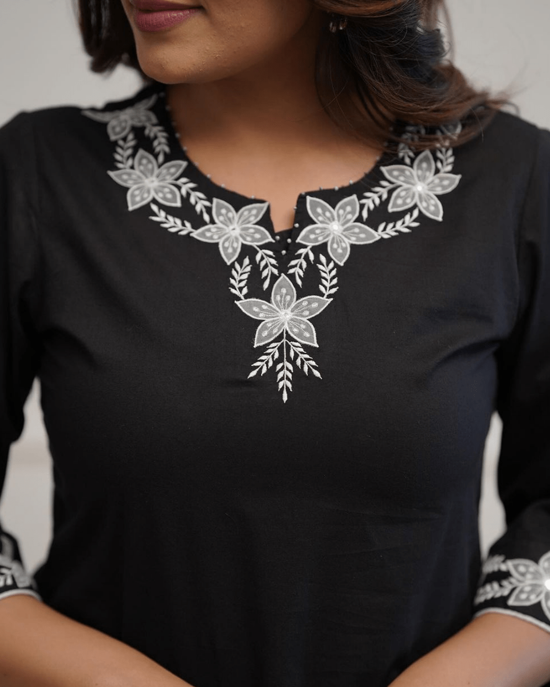 Black Floral Embroidered Kurti with Palazzo