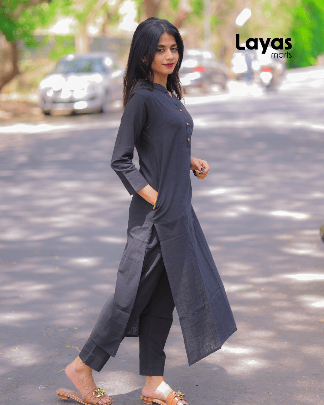 Black Solid Cotton Kurta Pant Set – Layas Marts