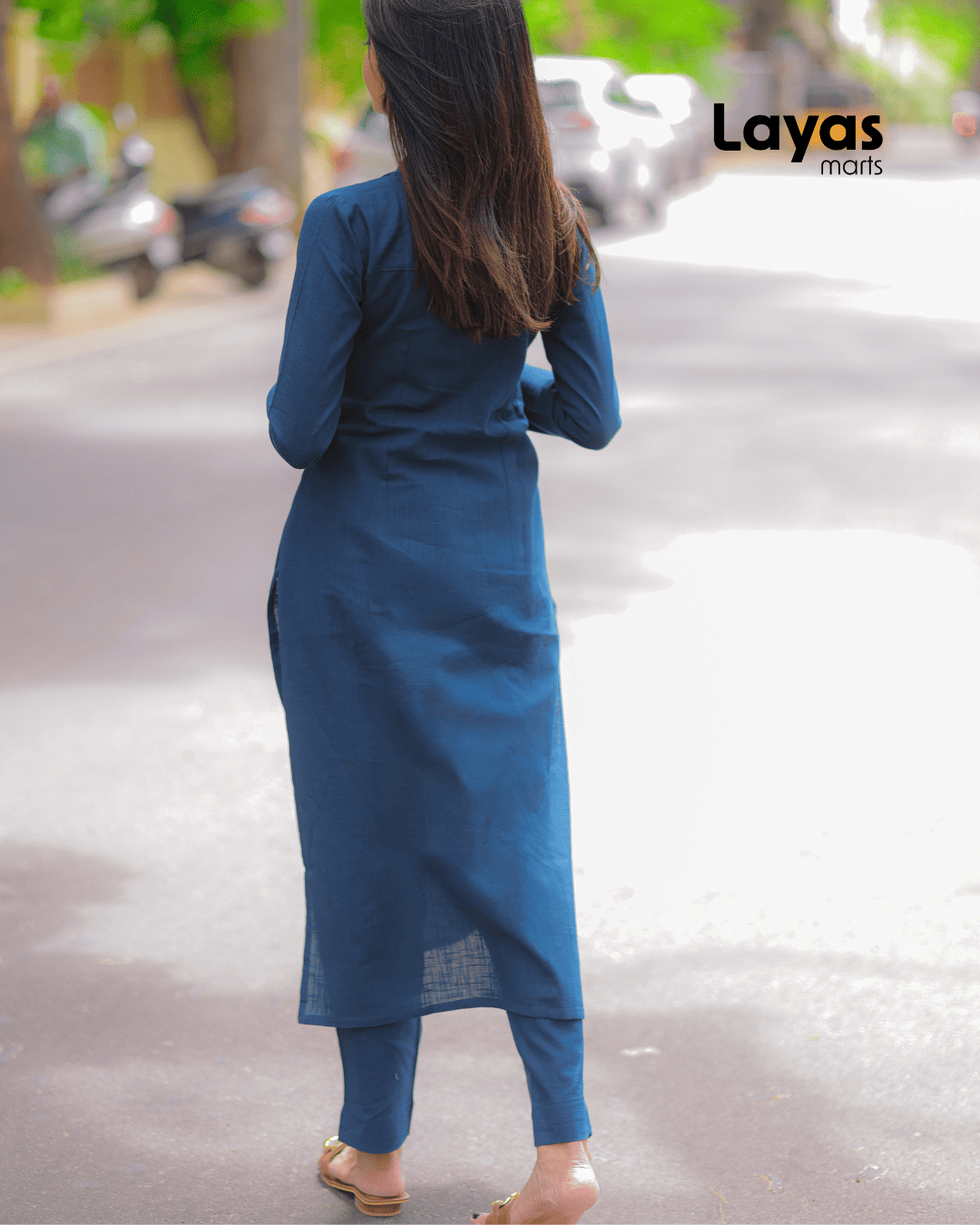 Navy Blue Solid Cotton Casual Kurta