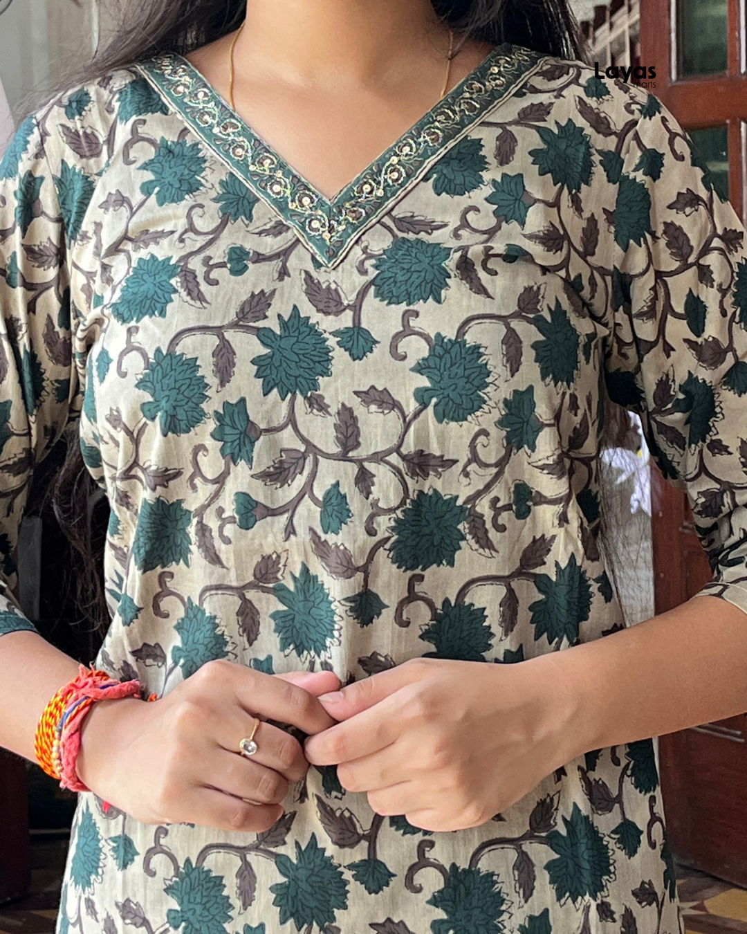 Green Floral Printed Cotton Suit Set with Dupatta