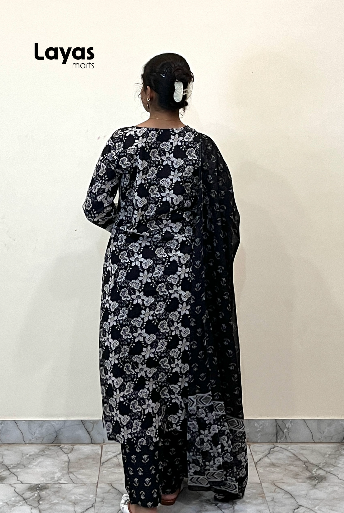 Amaira Black Floral Embroidered Cotton Kurta Set with Dupatta