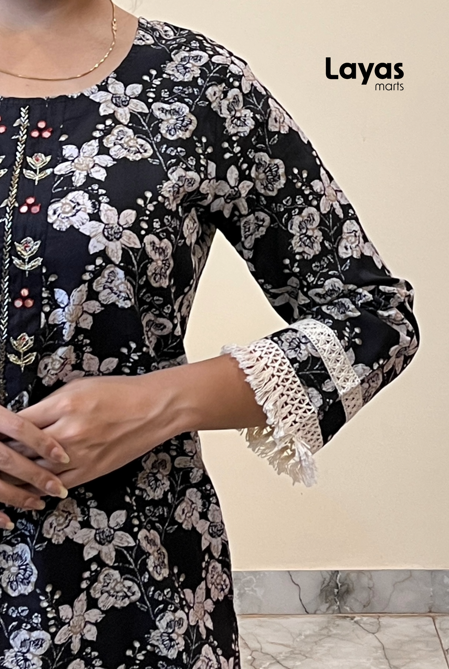 Amaira Black Floral Embroidered Cotton Kurta Set with Dupatta