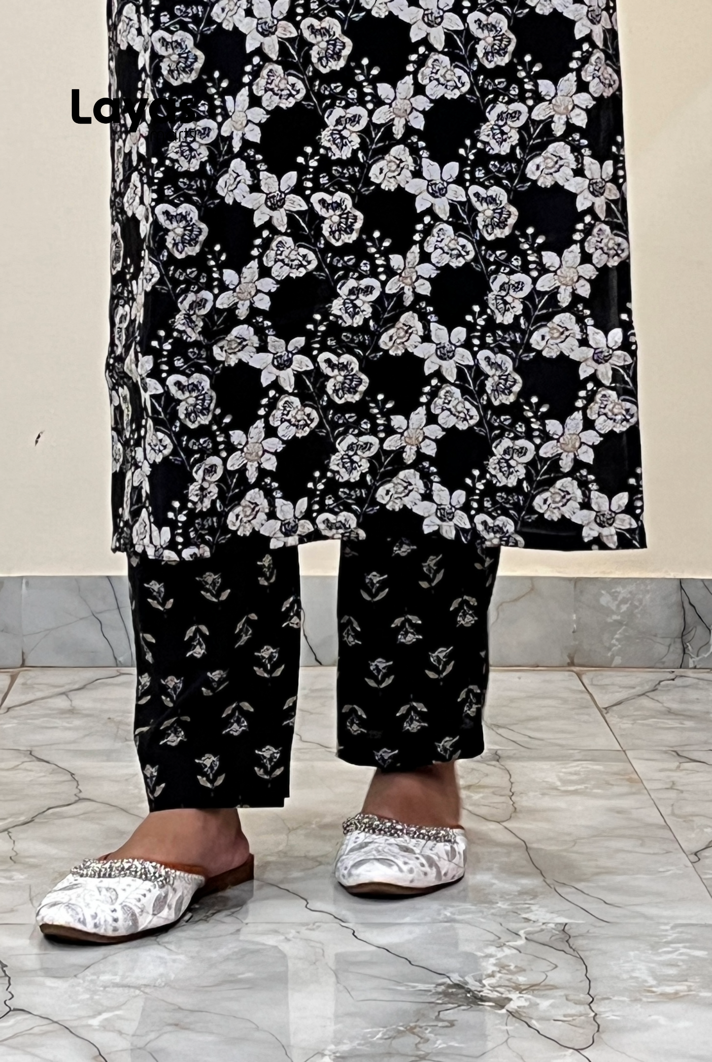 Amaira Black Floral Embroidered Cotton Kurta Set with Dupatta