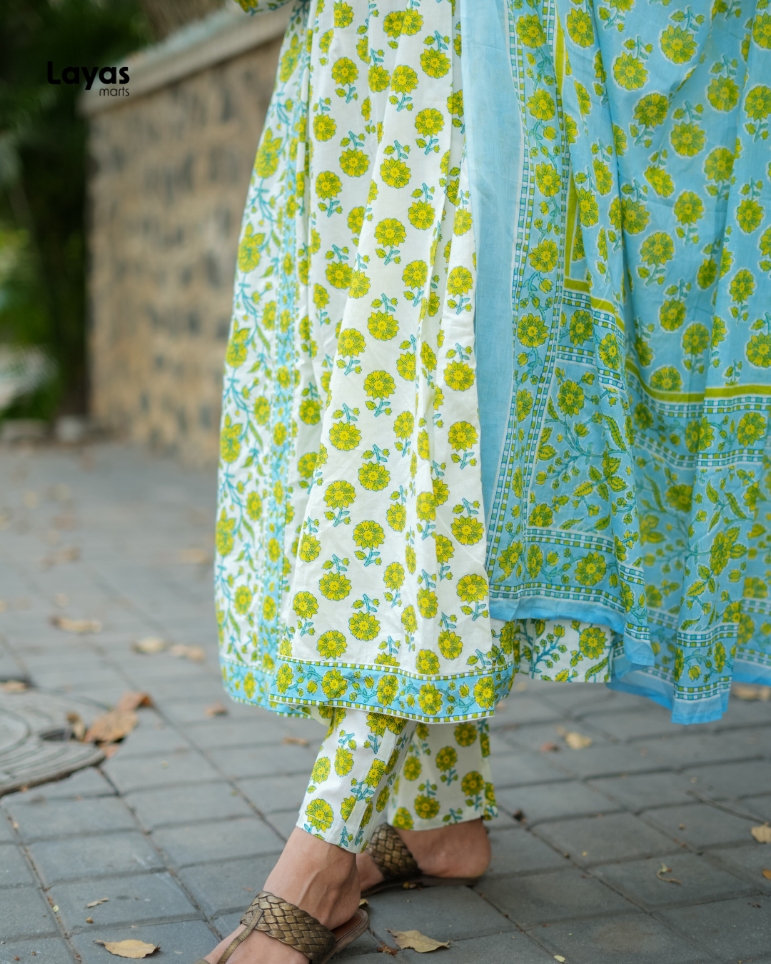 Ziya Lime Bloom Anarkali Cotton Set – by Layas Marts