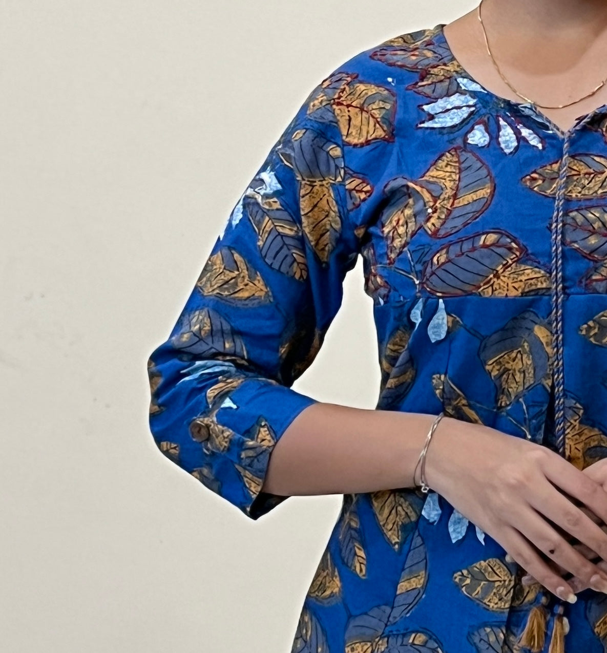 Blue Cotton Printed Tunic with White Embroidered Pants – Layas Marts