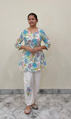 White Floral Printed Cotton Tunic & Embroidered Pant Set