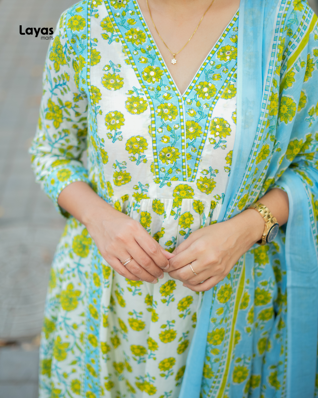 Ziya Lime Bloom Anarkali Cotton Set – by Layas Marts