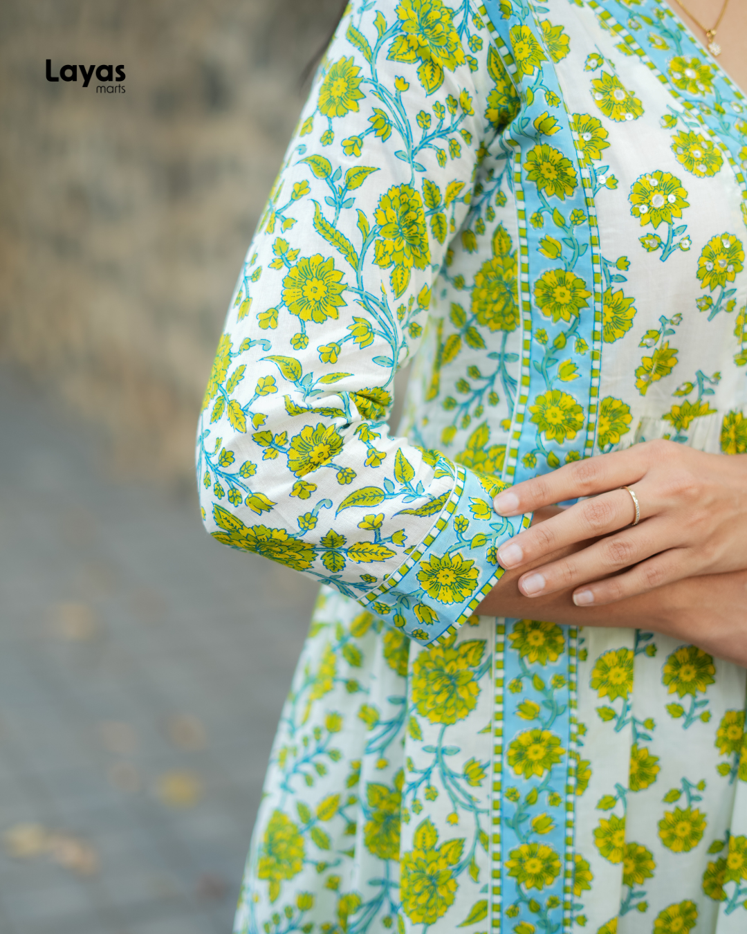Ziya Lime Bloom Anarkali Cotton Set – by Layas Marts