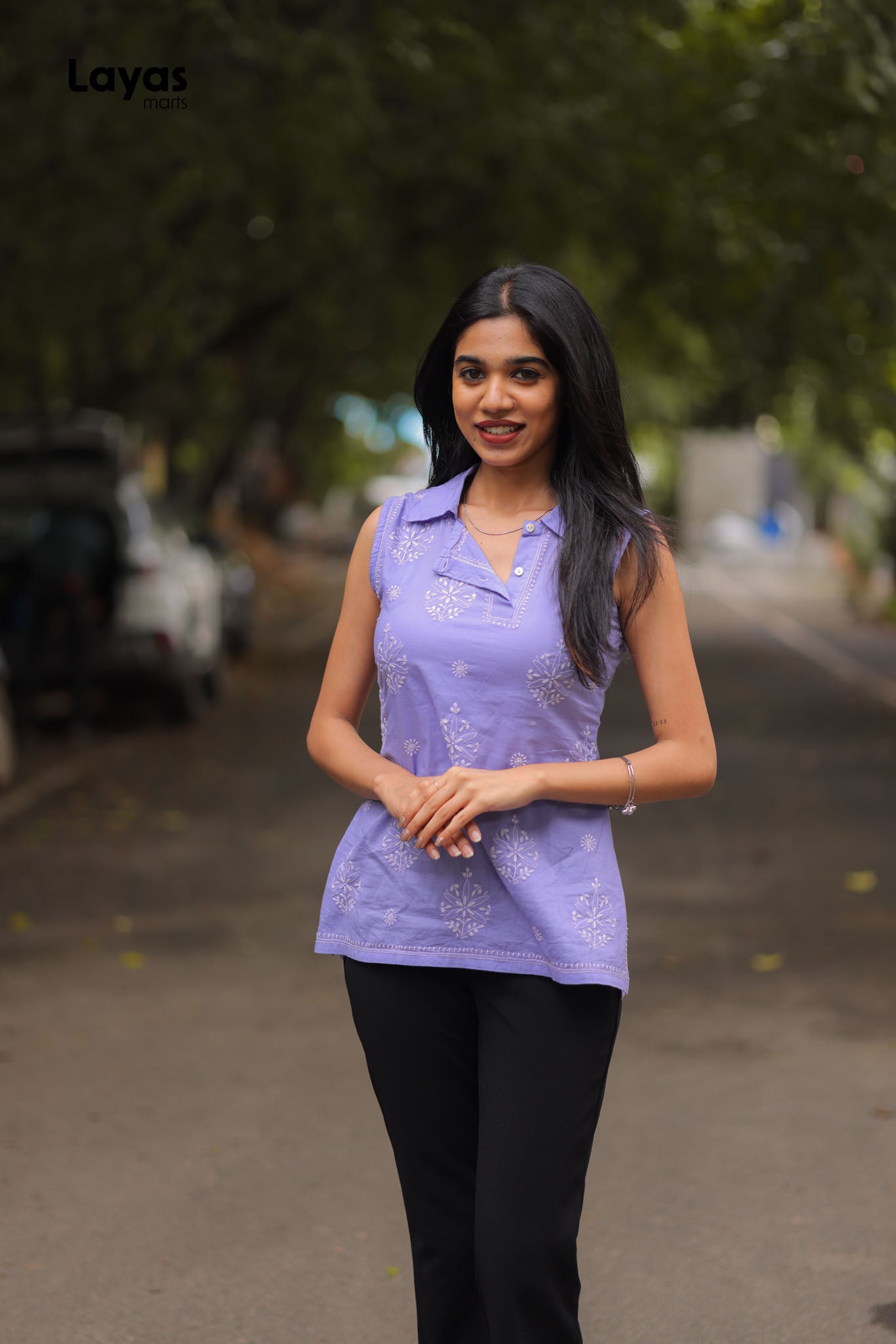 Lavender Cotton Chikankari Sleeveless Short Kurta