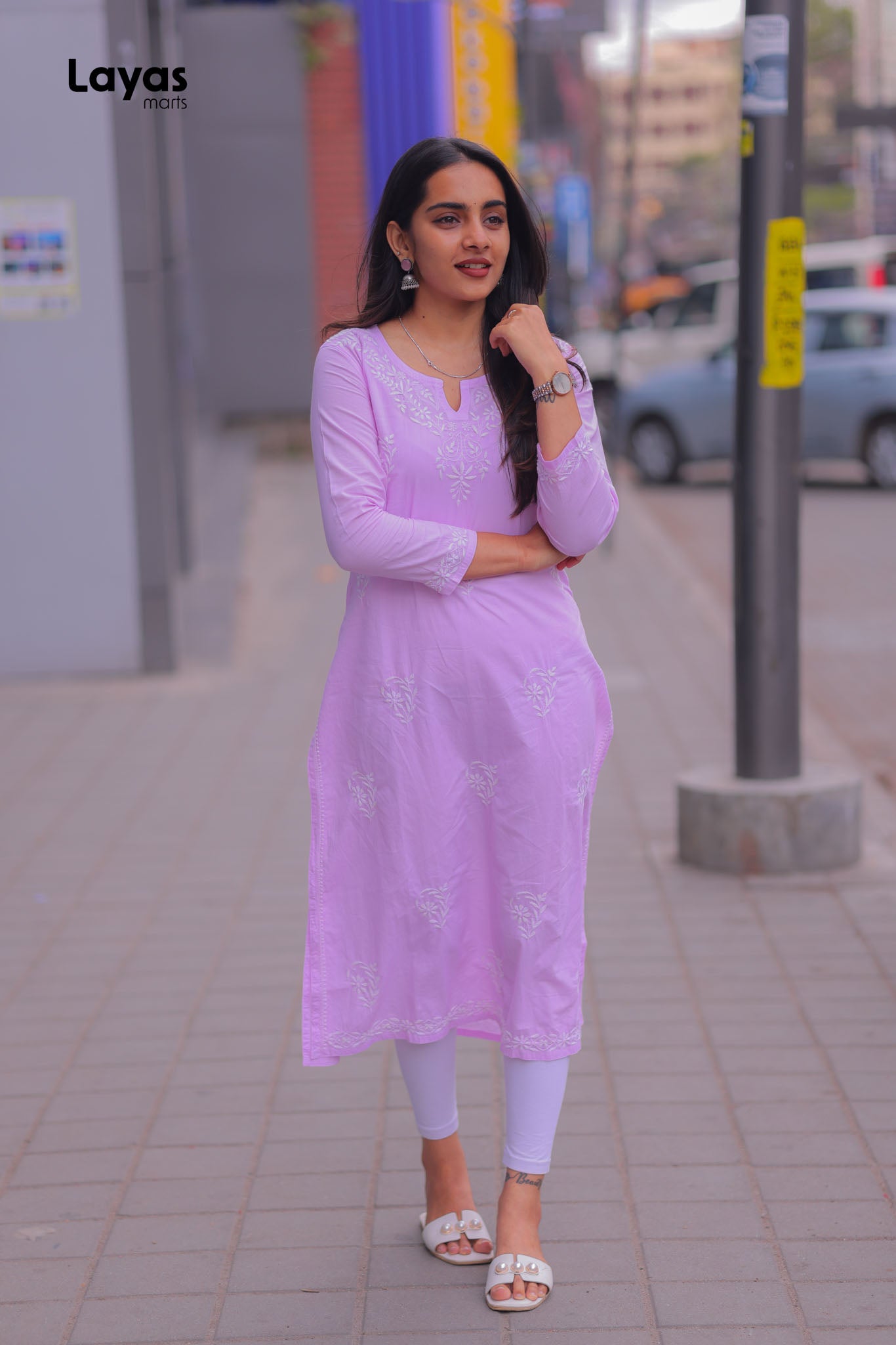 Lavender Cotton Chikankari Kurta – Hand Embroidered