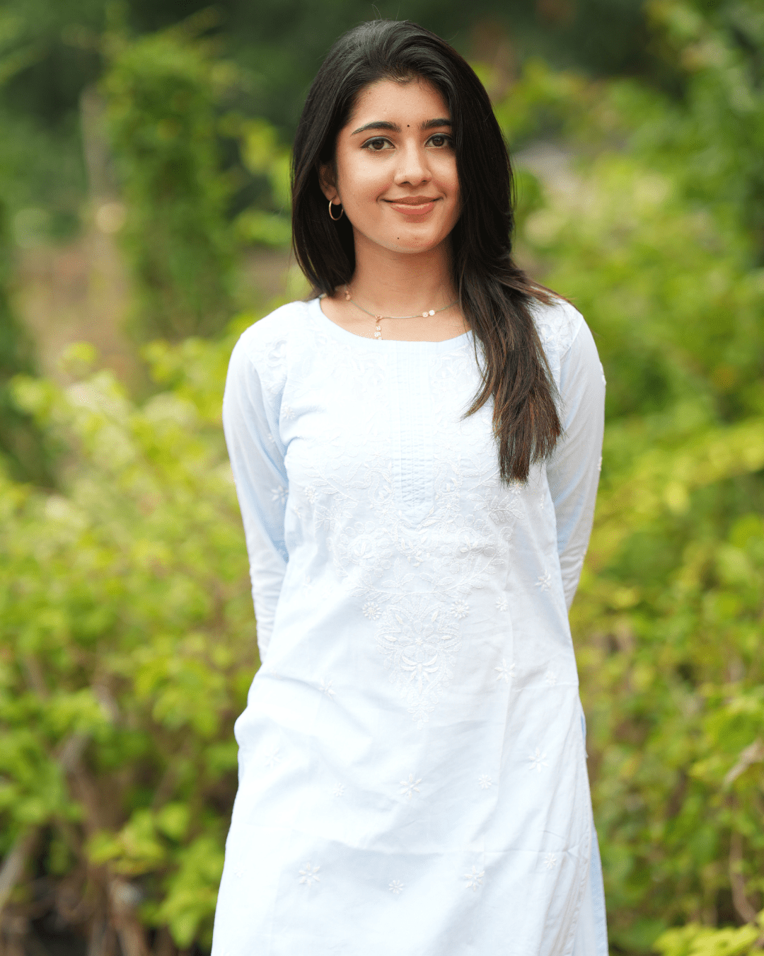 Blue Chikankari Cotton Kurta with hand embroidery and quarter sleeves, perfect for casual and festive occasions from Layas Marts