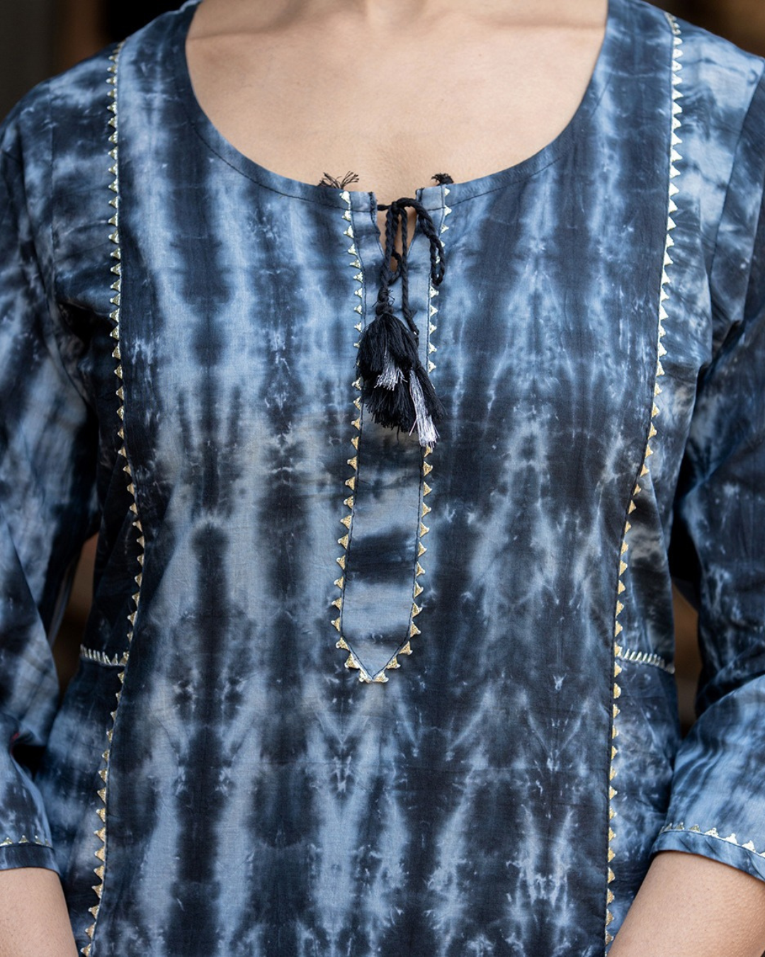 Modern tie-dye printed straight kurta in black and white, ideal for casual outings from layas marts