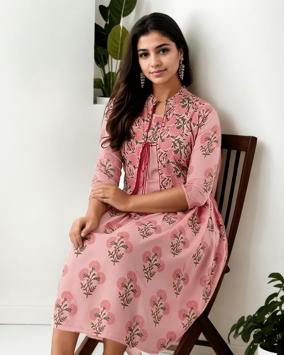 Soft cotton Anarkali kurta with jacket, designed for comfort and traditional elegance.