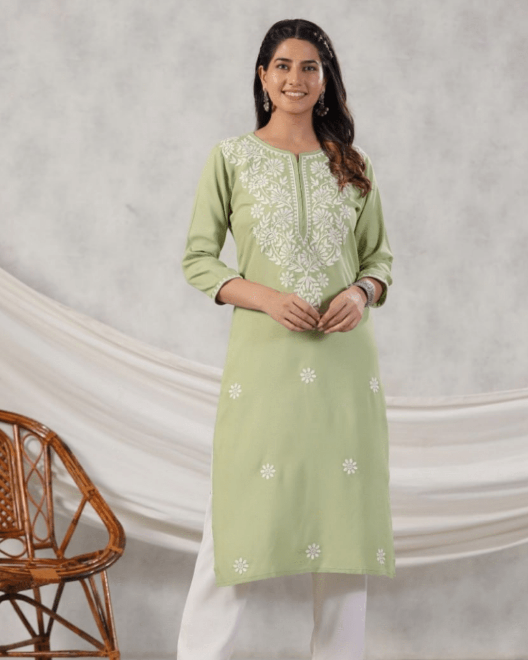 Rayon Chikankari Solid Kurta Online, featuring intricate embroidery and a straight-cut silhouette, perfect for festive and office wear.