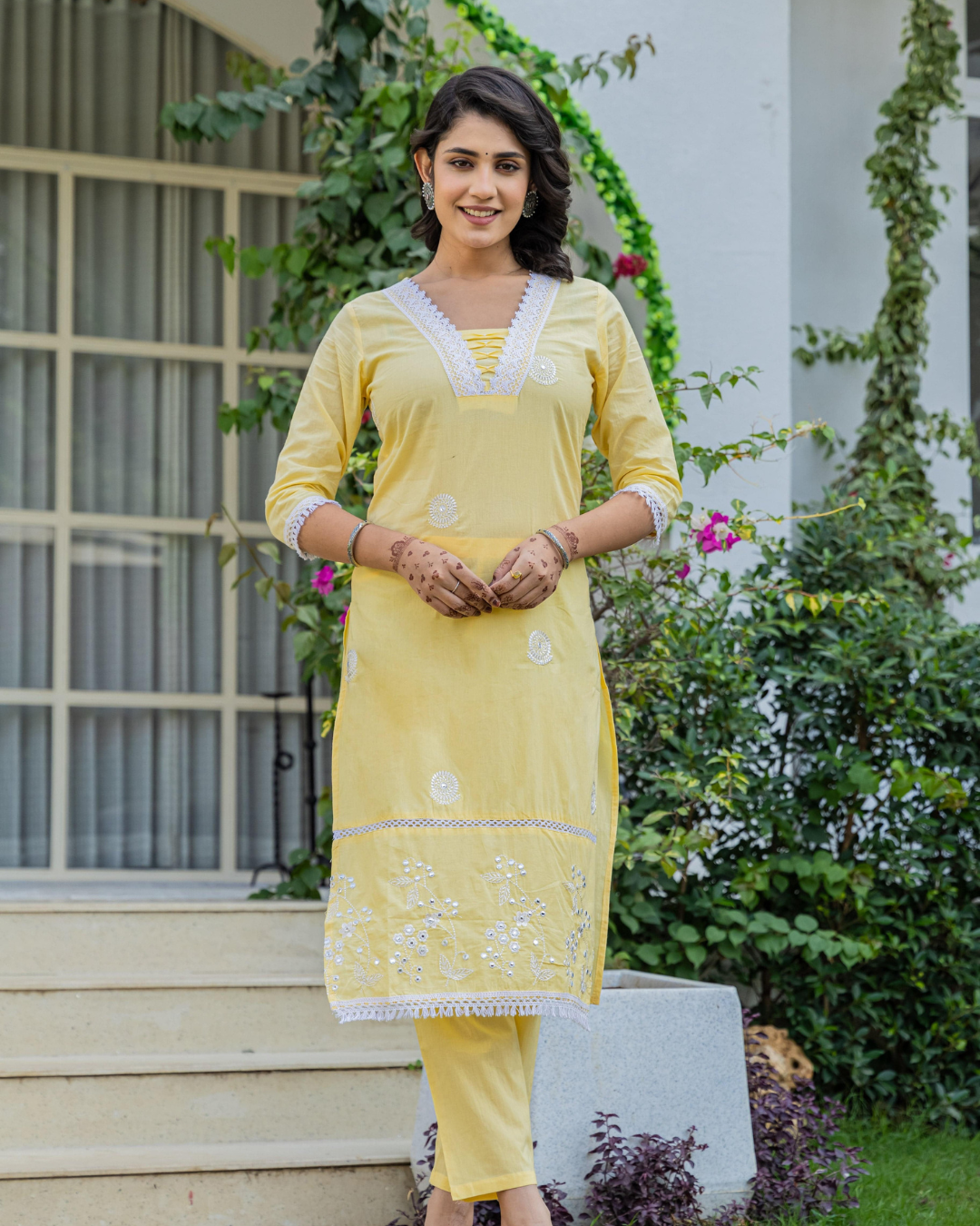 Pure cotton embroidered kurta set for women, perfect for festive and casual occasions.