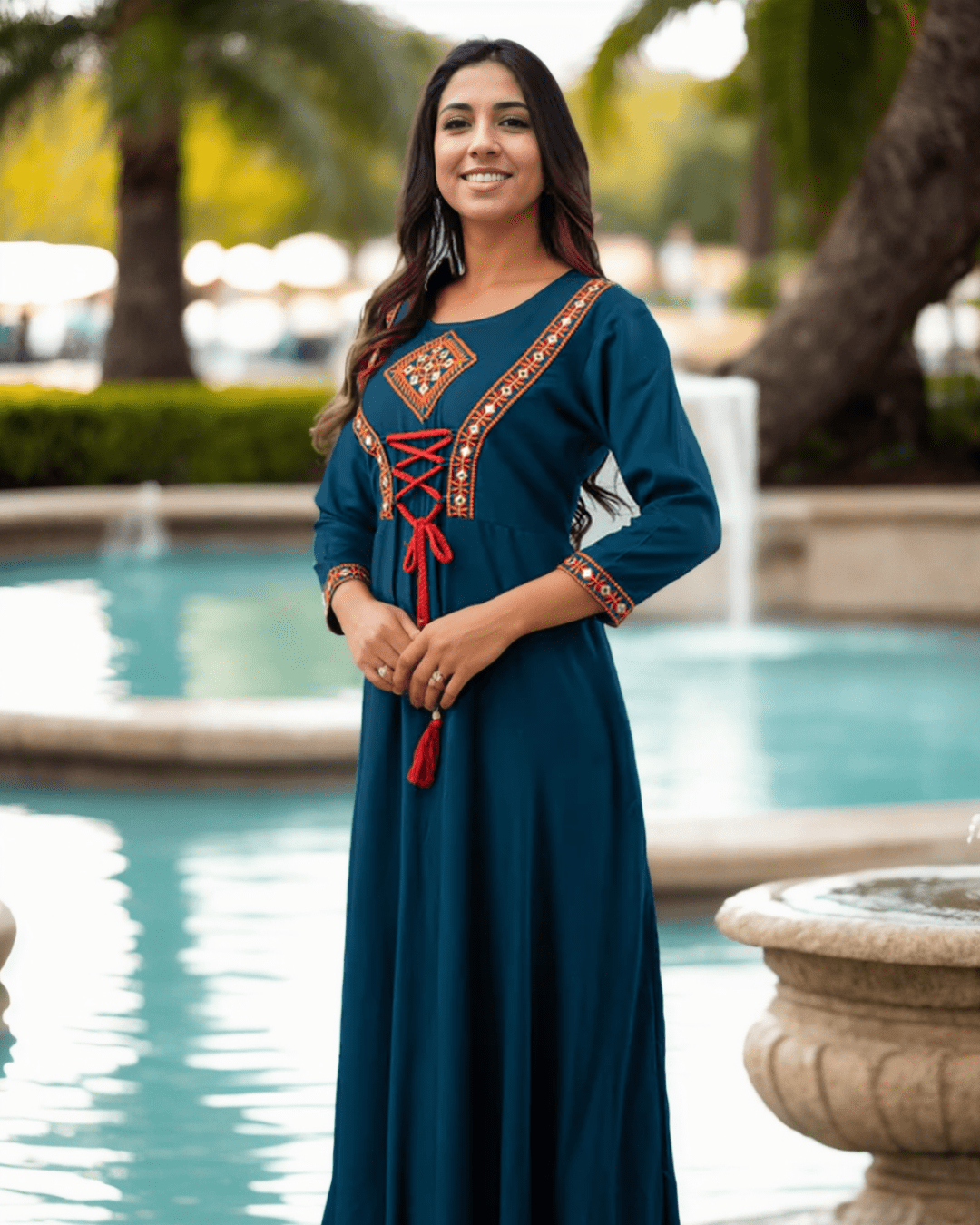 Ethnic embroidered Anarkali kurta designed for celebrations, featuring premium rayon fabric and a flattering silhouette, at Layas Marts
