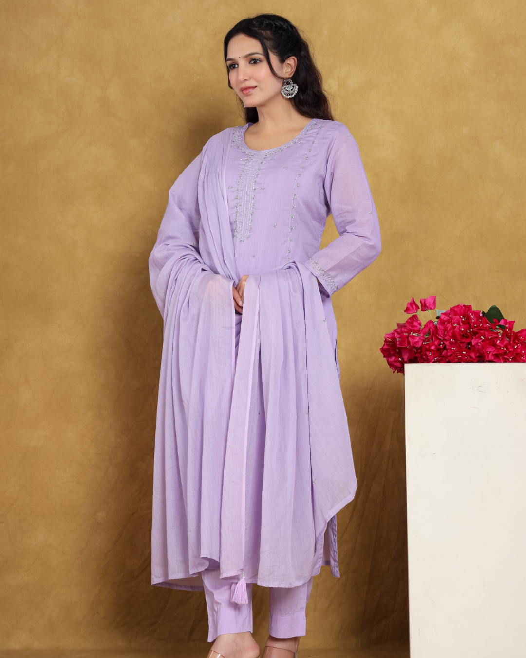 Festive wear embroidered suit set with lightweight cotton dupatta from layas marts