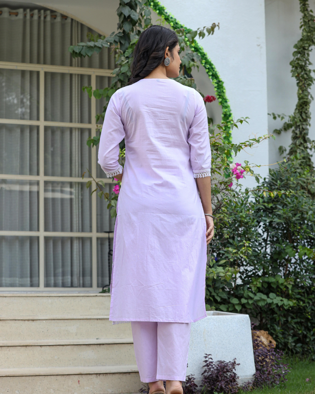 Flattering three-piece ethnic wear with delicate embroidery, ideal for festive celebrations