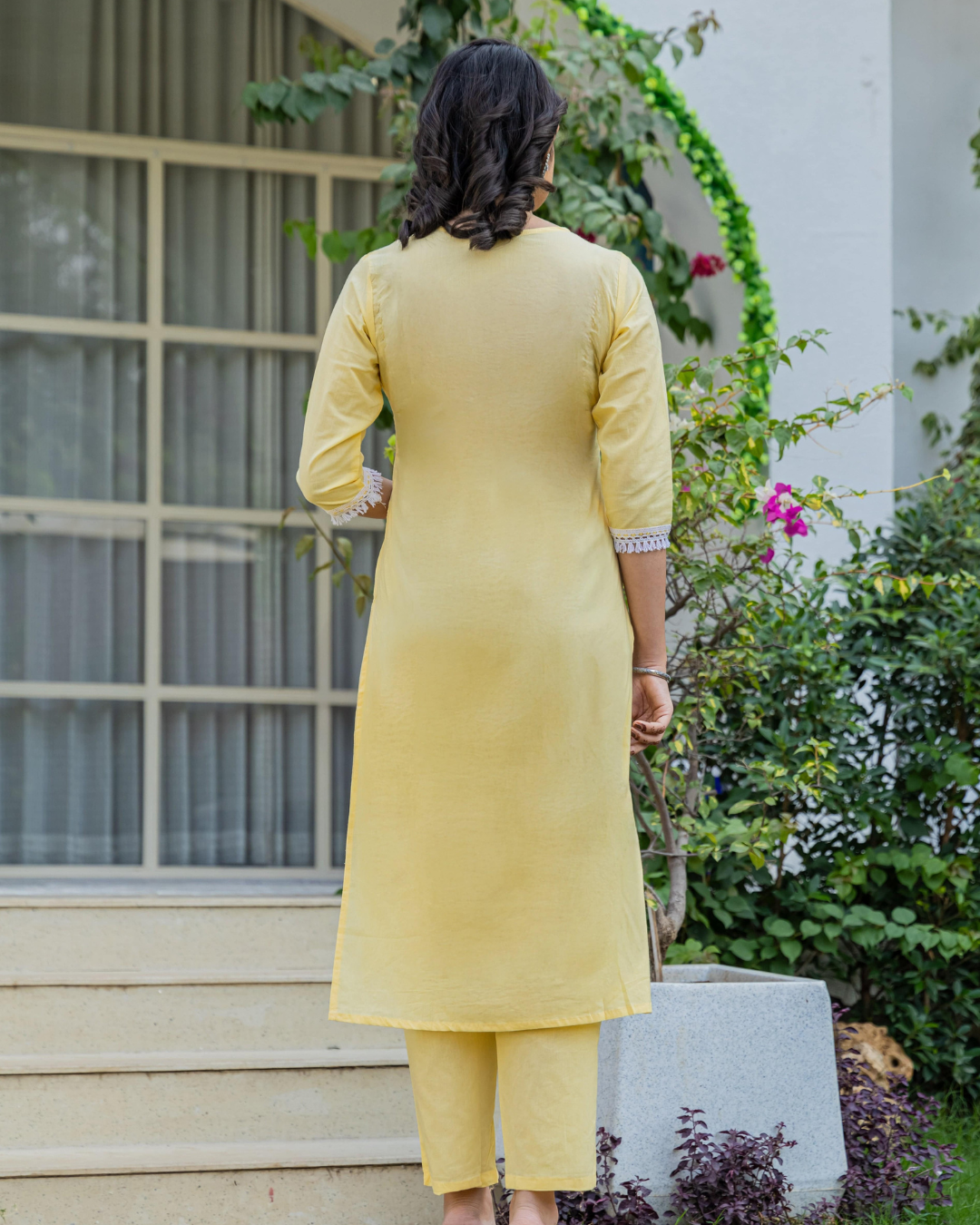 Flattering three-piece ethnic wear with delicate embroidery, ideal for festive celebrations.